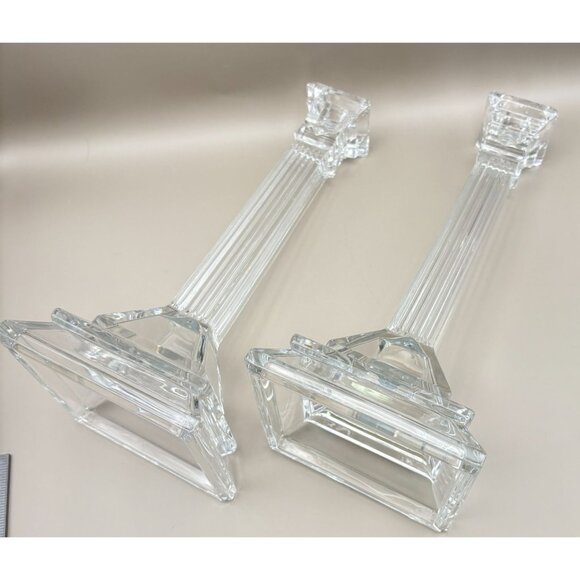 Vintage Crystal Pillar Candle Holders Elegant Columns Art Deco 10" Candlesticks - Picture 8 of 11